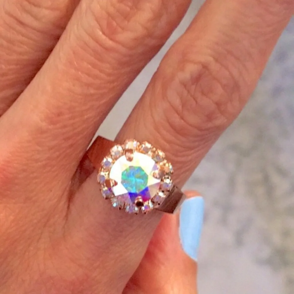 Aurora Borealis Crystal Halo Ring